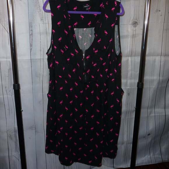 torrid Dresses & Skirts - Torrid - Mini Challis Zip-Front Shirt Dress - Flamingos - Black, Pink - 3x